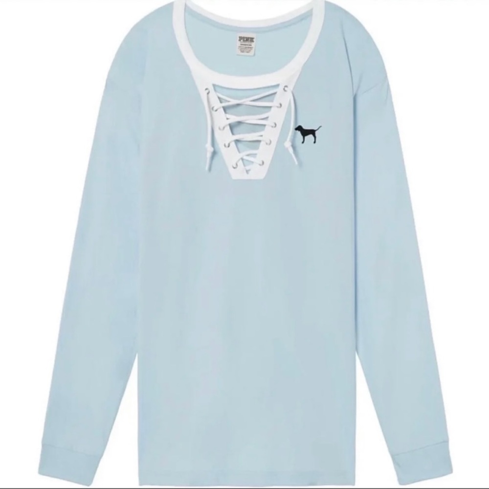 PINK Light Blue Lace Up Campus Tee